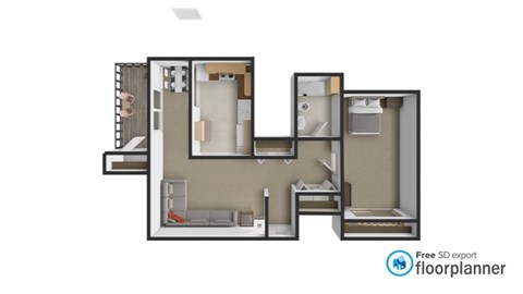 Floor plan for 1 bed, 1 bath